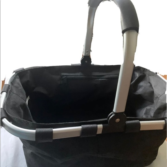 Expandable Foldable Basket Black Carry-On Handles Large Tote Zipper Pocket - Picture 6 of 7